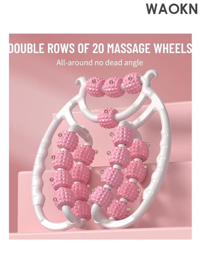 WAOKN Waist and Leg slimming roller, Foam Roller - Fat Mass Massager,a Muscle Massage Tool for Thighs, Calves and arms,fitness 20-Wheel Yoga Massage, Soothes Calf Muscles, Souvenir for Women and Mothers, for Leg, Neck , Arm and Buttocks ,Calf muscle relaxation stretching foam roller leg slimmer , Pink - Image 3